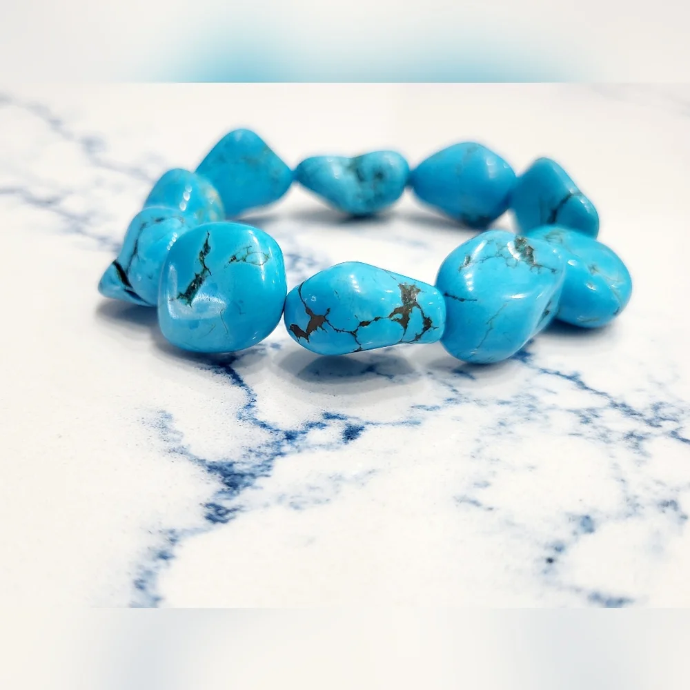 Turquoise Nugget Stretch Bracelet - Picture 10 of 13